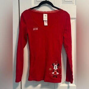 Women's Disney Red V-Neck 3/4 Sleeved Top with Minnie Mouse Embroidery